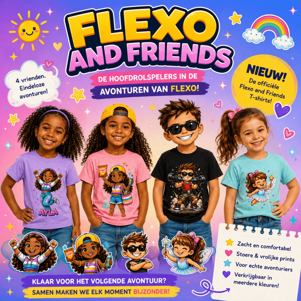 flexo and friends t-shirts alle kleuren en personages